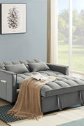 Gray velvet convertible loveseat sofa in living room
Folded-down sleeper position of gray sofa
Black version of the loveseat sofa bed
Close-up of backrest adjustment mechanism
Sofa being transformed from seated to bed mode
Under-seat storage feature view
Both color variants side by side