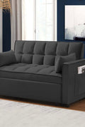 Gray velvet convertible loveseat sofa in living room
Folded-down sleeper position of gray sofa
Black version of the loveseat sofa bed
Close-up of backrest adjustment mechanism
Sofa being transformed from seated to bed mode
Under-seat storage feature view
Both color variants side by side