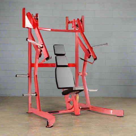 Vertical Chest Press Fitness Machine – Front View – Model LBP1401
LBP1401 Chest Press with Adjustable Seat Height and Red Steel Frame
Close-up of Olympic Plate Holder on Chest Press Machine