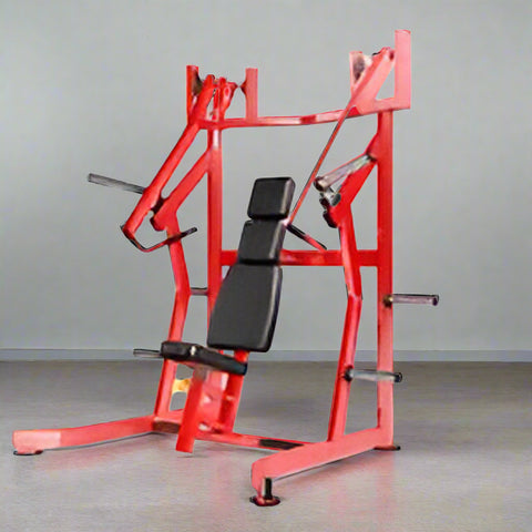 Vertical Chest Press Fitness Machine – Front View – Model LBP1401
LBP1401 Chest Press with Adjustable Seat Height and Red Steel Frame
Close-up of Olympic Plate Holder on Chest Press Machine