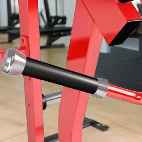 Vertical Chest Press Fitness Machine – Front View – Model LBP1401
LBP1401 Chest Press with Adjustable Seat Height and Red Steel Frame
Close-up of Olympic Plate Holder on Chest Press Machine