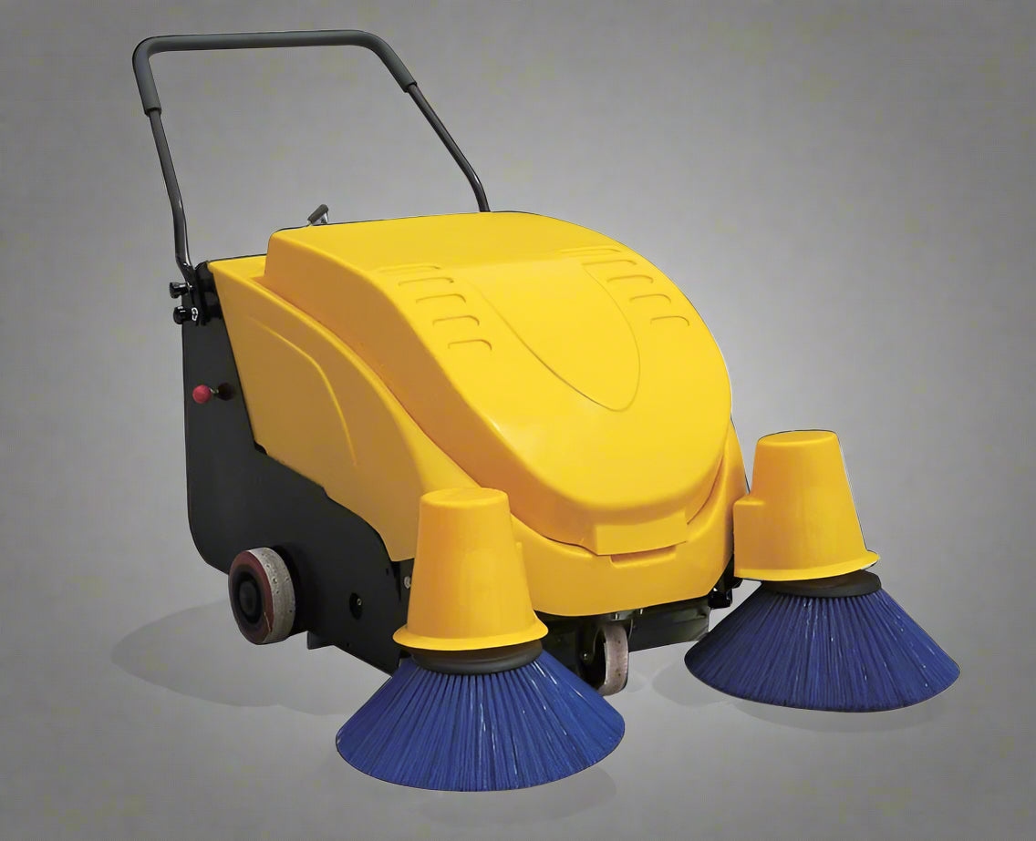 "Walk-behind electric floor sweeper with large dustbin for industrial cleaning"

"Yellow heavy-duty floor sweeper with 32.8-inch cleaning width"

"Battery-powered commercial sweeper for warehouses and parking lots"

"Compact walk-behind sweeper machine for large area maintenance"

