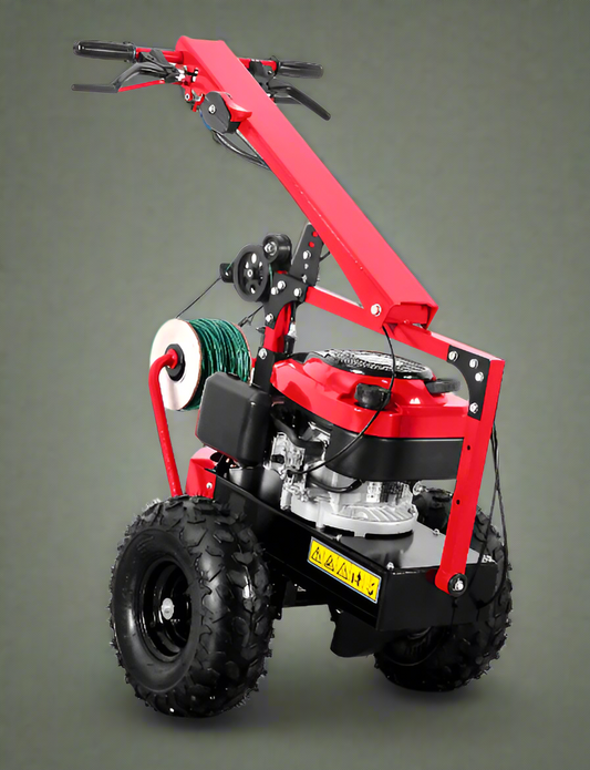 Walk-behind cable laying machine with 196cc engine

Side View: Heavy-duty DRCL65C cable trencher for wire installation

Top View: Commercial-grade wire reel laying machine in red