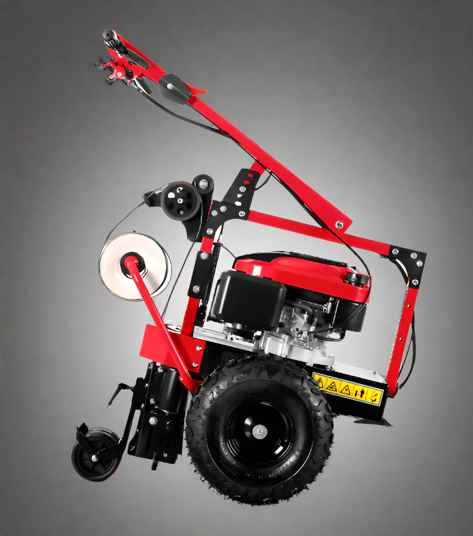 Walk-behind cable laying machine with 196cc engine

Side View: Heavy-duty DRCL65C cable trencher for wire installation

Top View: Commercial-grade wire reel laying machine in red