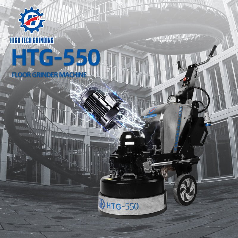 HTG-550 floor grinder front angle

Planetary concrete grinder industrial use

HTG grinder with dust shroud and handles

Concrete floor polishing machine

Three-head floor surface grinder HTG-550