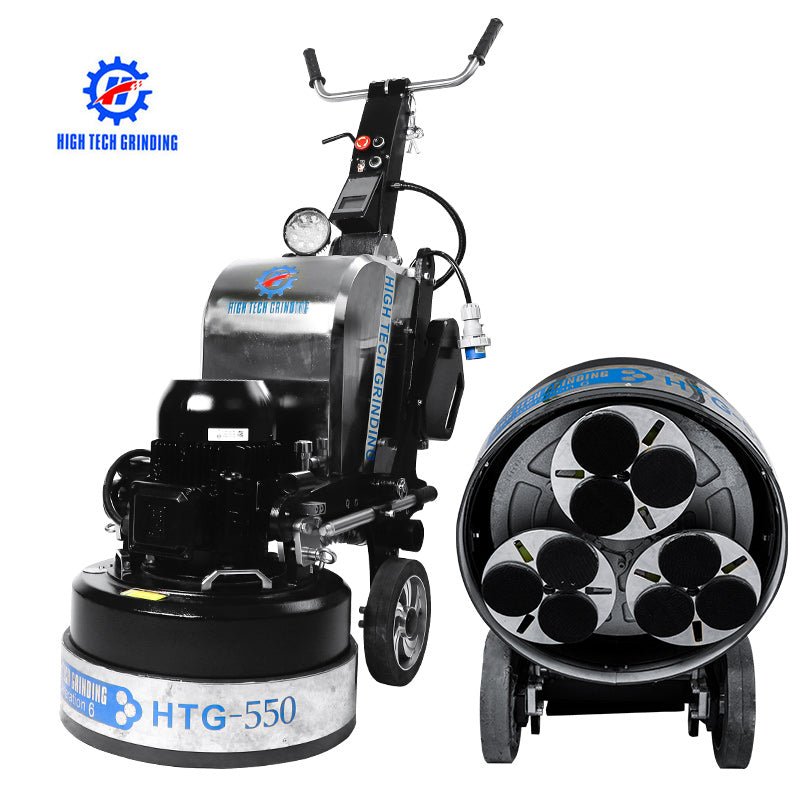 HTG-550 floor grinder front angle

Planetary concrete grinder industrial use

HTG grinder with dust shroud and handles

Concrete floor polishing machine

Three-head floor surface grinder HTG-550