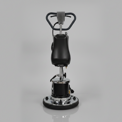 Walk-behind floor cleaning and polishing machine with black pad

Top view of floor buffer with integrated water tank

Aluminum pad drive for commercial polisher

Control panel and handle for walk-behind operation

Cleaning accessories included with machine