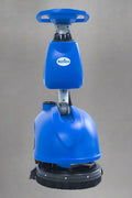 Commercial blue walk-behind floor scrubber cleaner full view

Floor cleaning machine with large water tanks and vacuum motor

Ergonomic industrial floor scrubber with 450mm disk brush

Side view of walk-behind floor scrubber for schools and facilities

Rear water tank and handle view of commercial scrubber