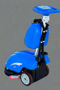 Commercial blue walk-behind floor scrubber cleaner full view

Floor cleaning machine with large water tanks and vacuum motor

Ergonomic industrial floor scrubber with 450mm disk brush

Side view of walk-behind floor scrubber for schools and facilities

Rear water tank and handle view of commercial scrubber