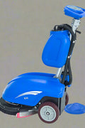 Commercial blue walk-behind floor scrubber cleaner full view

Floor cleaning machine with large water tanks and vacuum motor

Ergonomic industrial floor scrubber with 450mm disk brush

Side view of walk-behind floor scrubber for schools and facilities

Rear water tank and handle view of commercial scrubber