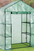 Walk-in roll-up greenhouse with zippered front door
Outdoor greenhouse with wired shelves and green PE cover
Garden greenhouse for patio and balcony setups
Roll-up front entry greenhouse shown outdoors
Compact greenhouse model GC3232 with sturdy shelves
Indoor/outdoor mini greenhouse with UV-resistant cover