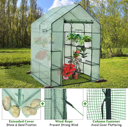 Walk-in roll-up greenhouse with zippered front door
Outdoor greenhouse with wired shelves and green PE cover
Garden greenhouse for patio and balcony setups
Roll-up front entry greenhouse shown outdoors
Compact greenhouse model GC3232 with sturdy shelves
Indoor/outdoor mini greenhouse with UV-resistant cover