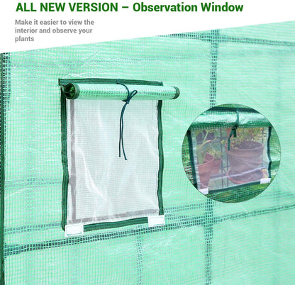 Walk-in roll-up greenhouse with zippered front door
Outdoor greenhouse with wired shelves and green PE cover
Garden greenhouse for patio and balcony setups
Roll-up front entry greenhouse shown outdoors
Compact greenhouse model GC3232 with sturdy shelves
Indoor/outdoor mini greenhouse with UV-resistant cover