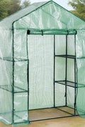 Walk-in roll-up greenhouse with zippered front door
Outdoor greenhouse with wired shelves and green PE cover
Garden greenhouse for patio and balcony setups
Roll-up front entry greenhouse shown outdoors
Compact greenhouse model GC3232 with sturdy shelves
Indoor/outdoor mini greenhouse with UV-resistant cover