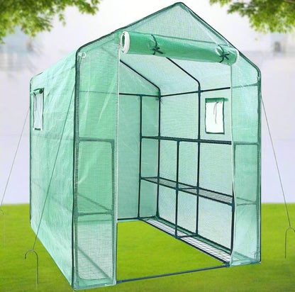 Walk-in roll-up greenhouse with zippered front door
Outdoor greenhouse with wired shelves and green PE cover
Garden greenhouse for patio and balcony setups
Roll-up front entry greenhouse shown outdoors
Compact greenhouse model GC3232 with sturdy shelves
Indoor/outdoor mini greenhouse with UV-resistant cover