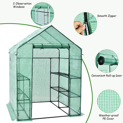 Walk-in roll-up greenhouse with zippered front door
Outdoor greenhouse with wired shelves and green PE cover
Garden greenhouse for patio and balcony setups
Roll-up front entry greenhouse shown outdoors
Compact greenhouse model GC3232 with sturdy shelves
Indoor/outdoor mini greenhouse with UV-resistant cover
