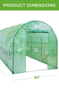 Walk-in dome greenhouse in backyard garden – 20x10x7 size

Peak roof tunnel greenhouse with open flap – front angle

Side view of large greenhouse with roll-up windows

Walk-in greenhouse with anchoring on grass lawn

All-weather plastic greenhouse with steel frame
