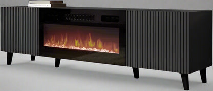 "Modern wall-mounted TV stand with fireplace insert"

"Gloss black and white floating TV unit with LED fireplace"

"31.5-inch electric fireplace built into media console"

"Sleek wall-mounted entertainment unit for 80-inch TV"