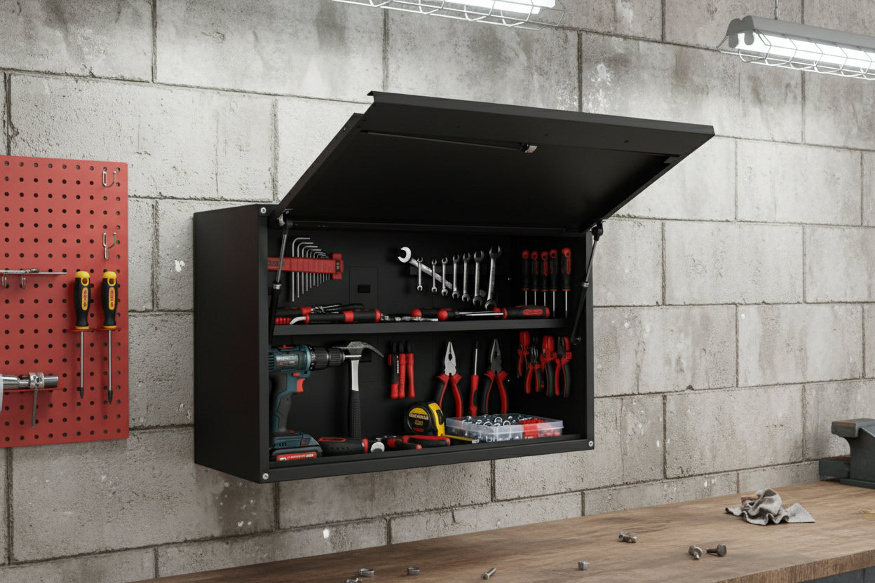 New Wall Mounted Flip Open Tool Box Cabinet – Heavy Duty Storage Organizer for Garage & Workshop 445471 - with | Sold by Uncle Wiener's Wholesale