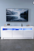 New White High Gloss LED TV Stand Cabinet – Modern Media Console with Storage TS045 - with | Sold by Uncle Wiener's Wholesale