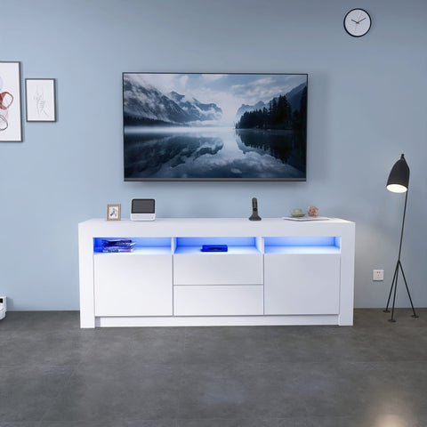 New White High Gloss LED TV Stand Cabinet – Modern Media Console with Storage TS045 - with | Sold by Uncle Wiener's Wholesale