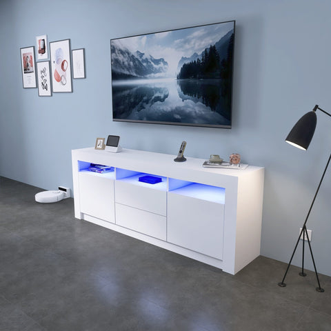 New White High Gloss LED TV Stand Cabinet – Modern Media Console with Storage TS045 - with | Sold by Uncle Wiener's Wholesale
