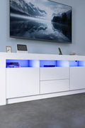New White High Gloss LED TV Stand Cabinet – Modern Media Console with Storage TS045 - with | Sold by Uncle Wiener's Wholesale
