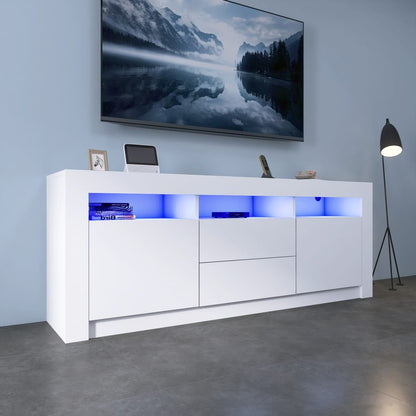 New White High Gloss LED TV Stand Cabinet – Modern Media Console with Storage TS045 - with | Sold by Uncle Wiener's Wholesale