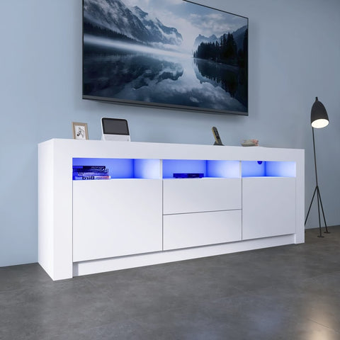 New White High Gloss LED TV Stand Cabinet – Modern Media Console with Storage TS045 - with | Sold by Uncle Wiener's Wholesale