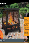 New Wildlife Theme Square Firepit with Tall Spark Guard & Poker – Steel Outdoor Fireplace | SKU: XY0611 - with | Sold by Uncle Wiener's Wholesale
