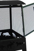 New Wildlife Theme Square Firepit with Tall Spark Guard & Poker – Steel Outdoor Fireplace | SKU: XY0611 - with | Sold by Uncle Wiener's Wholesale