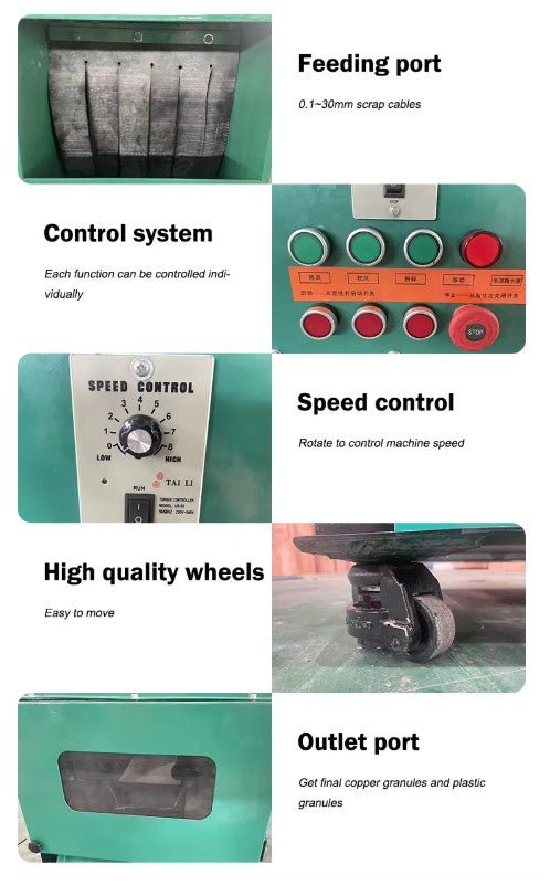 “GM-S05 copper wire granulator machine”

“GM-S08 heavy-duty wire chopper for scrap recycling”

“Copper wire stripping and separation equipment”

“Wire processing machine with blade set and accessories”