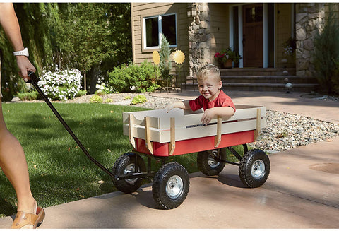 New Wood Kids Wagon Wheel Garden Cart with Removable Wooden Panels – 330 lbs Capacity | SKU: TC4201 - with | Sold by Uncle Wiener's Wholesale