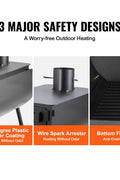 Portable wood stove kit with 9 accessories for camping
Outdoor camp wood burner with detachable side shelves
Heavy-duty black steel firebox with chimney pipe
Wood stove for hunting and survival tents
Stove kit stored with accessories inside firebox