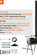 Portable wood stove kit with 9 accessories for camping
Outdoor camp wood burner with detachable side shelves
Heavy-duty black steel firebox with chimney pipe
Wood stove for hunting and survival tents
Stove kit stored with accessories inside firebox