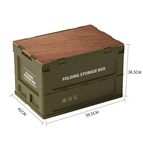 Side view of green resin organizer box with wood surface
Heavy-duty green resin box with wood lid for indoor outdoor use