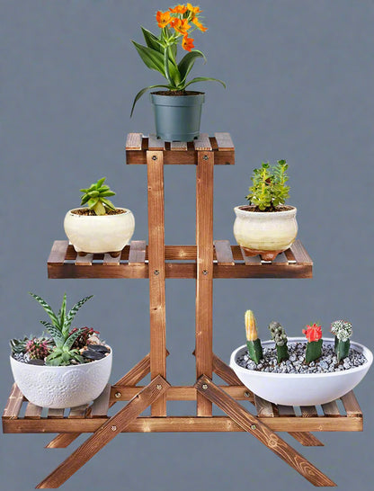 Wooden 3-tier plant stand with brown finish for indoor outdoor use

Rustic vertical flower shelf with pinewood construction

Multi-level wooden plant holder for patio or balcony display

Tiered plant display stand with decorative potted flowers

Compact and stylish garden plant rack made of wood