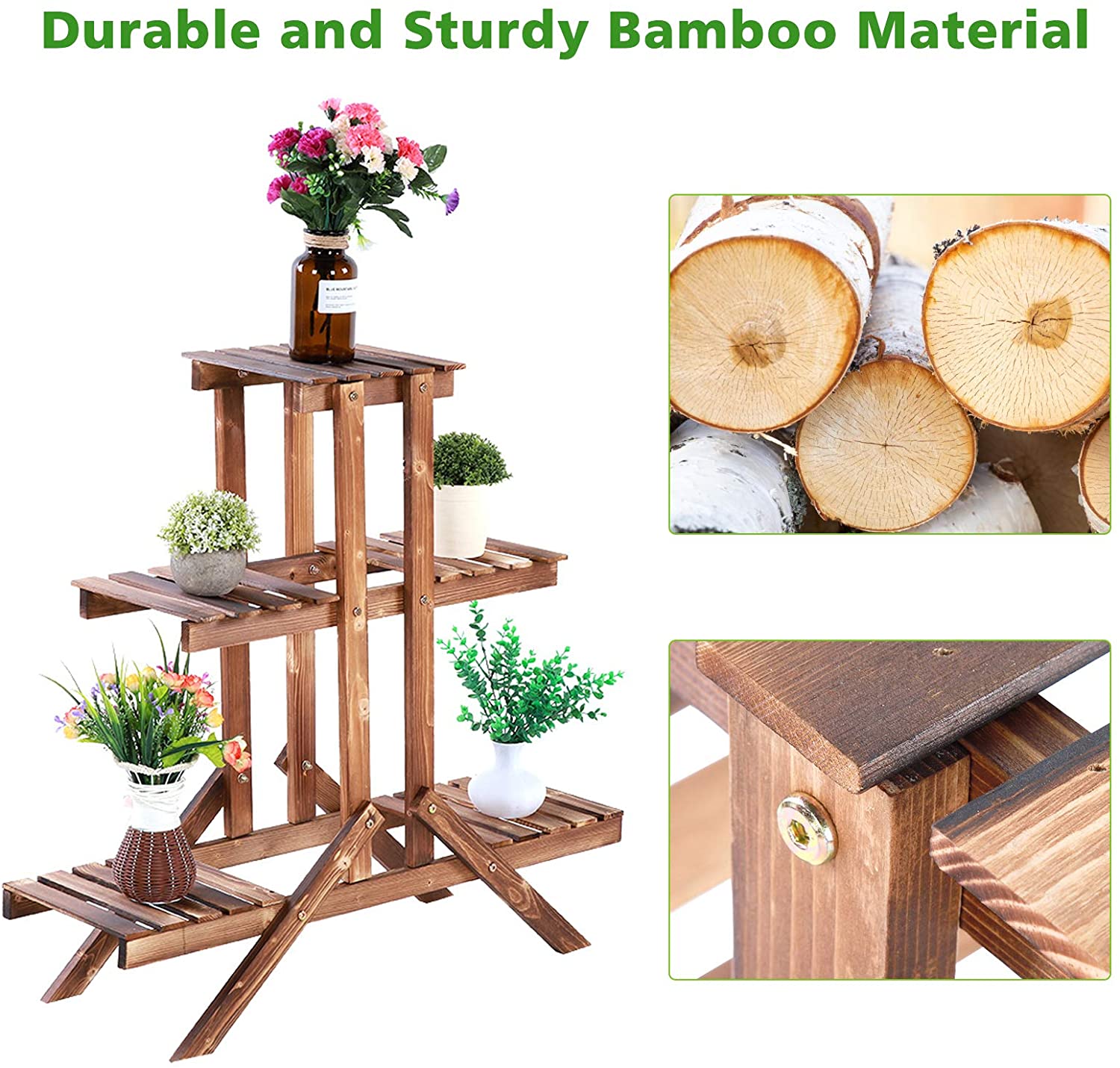 Wooden 3-tier plant stand with brown finish for indoor outdoor use

Rustic vertical flower shelf with pinewood construction

Multi-level wooden plant holder for patio or balcony display

Tiered plant display stand with decorative potted flowers

Compact and stylish garden plant rack made of wood