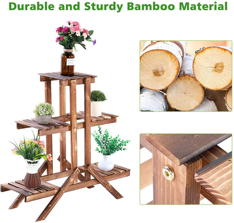 Wooden 3-tier plant stand with brown finish for indoor outdoor use

Rustic vertical flower shelf with pinewood construction

Multi-level wooden plant holder for patio or balcony display

Tiered plant display stand with decorative potted flowers

Compact and stylish garden plant rack made of wood