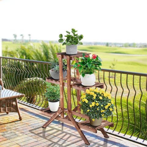 Wooden 3-tier plant stand with brown finish for indoor outdoor use

Rustic vertical flower shelf with pinewood construction

Multi-level wooden plant holder for patio or balcony display

Tiered plant display stand with decorative potted flowers

Compact and stylish garden plant rack made of wood