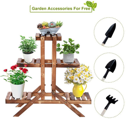 Wooden 3-tier plant stand with brown finish for indoor outdoor use

Rustic vertical flower shelf with pinewood construction

Multi-level wooden plant holder for patio or balcony display

Tiered plant display stand with decorative potted flowers

Compact and stylish garden plant rack made of wood