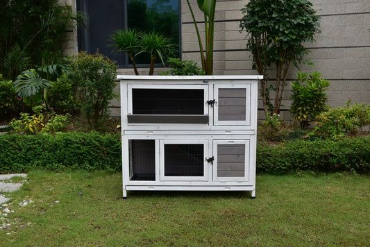 Outdoor Wooden Rabbit Hutch Two-Story Design - Front View

Weatherproof Bunny Cage with Ramp - Side View

Wooden Small Animal Hutch for Outdoor Use

Spacious 2-Story Rabbit Hutch for Backyard

Secure Bunny Cage with Easy Access Doors and Removable Trays
