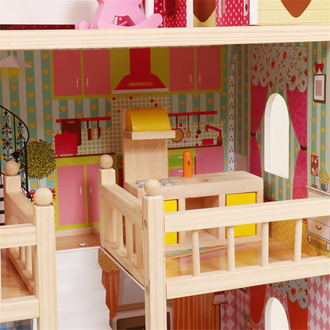 New Wooden Dollhouse with 15 - Piece Furniture Set – Kids Playhouse Toy for Girls & Boys D06036 - with | Sold by Uncle Wiener's Wholesale
