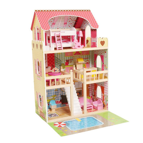 New Wooden Dollhouse with 15 - Piece Furniture Set – Kids Playhouse Toy for Girls & Boys D06036 - with | Sold by Uncle Wiener's Wholesale