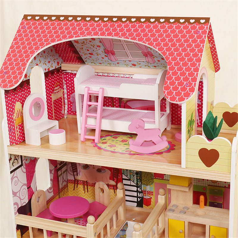 New Wooden Dollhouse with 15 - Piece Furniture Set – Kids Playhouse Toy for Girls & Boys D06036 - with | Sold by Uncle Wiener's Wholesale
