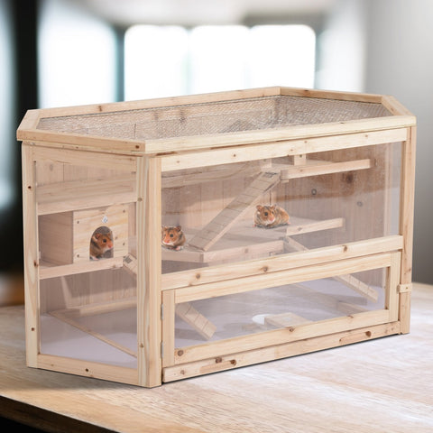 New Wooden Large Hamster & Rodent Cage with 3 Tiers – Natural Wood – SKU HH001 - with | Sold by Uncle Wiener's Wholesale