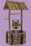 Rustic wooden wishing well planter for outdoor garden

Bucket planter for backyard flowers and herbs

Decorative fir wood flower pot with roof

Weather-resistant outdoor planter for lawn

Vintage-style wooden flower planter with rope bucket

