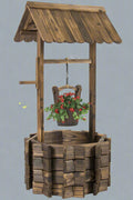 Rustic wooden wishing well planter for outdoor garden

Bucket planter for backyard flowers and herbs

Decorative fir wood flower pot with roof

Weather-resistant outdoor planter for lawn

Vintage-style wooden flower planter with rope bucket


