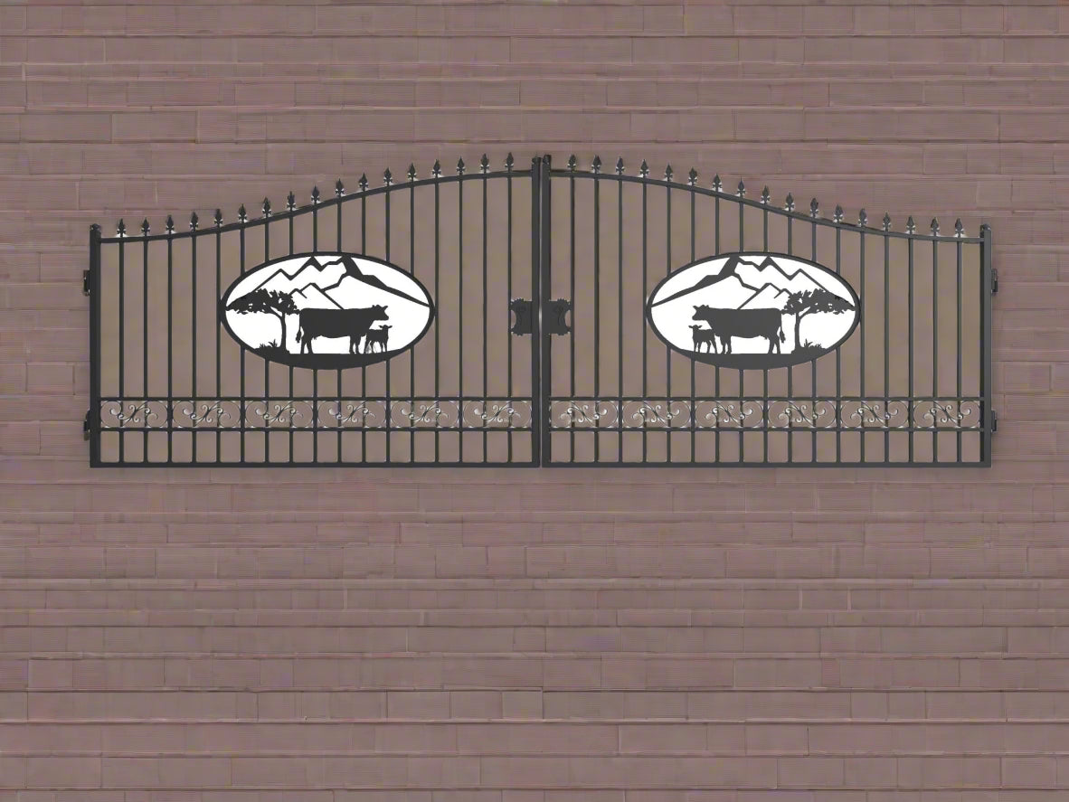 Wrought Iron Black Driveway Gate Set

Decorative Iron Entry Gates for Farm and Ranch

Durable Wrought Iron Gates – Deer Design

Heavy-Duty Black Iron Gates for Estate Entrance

Tree of Life Wrought Iron Entry Gate Design