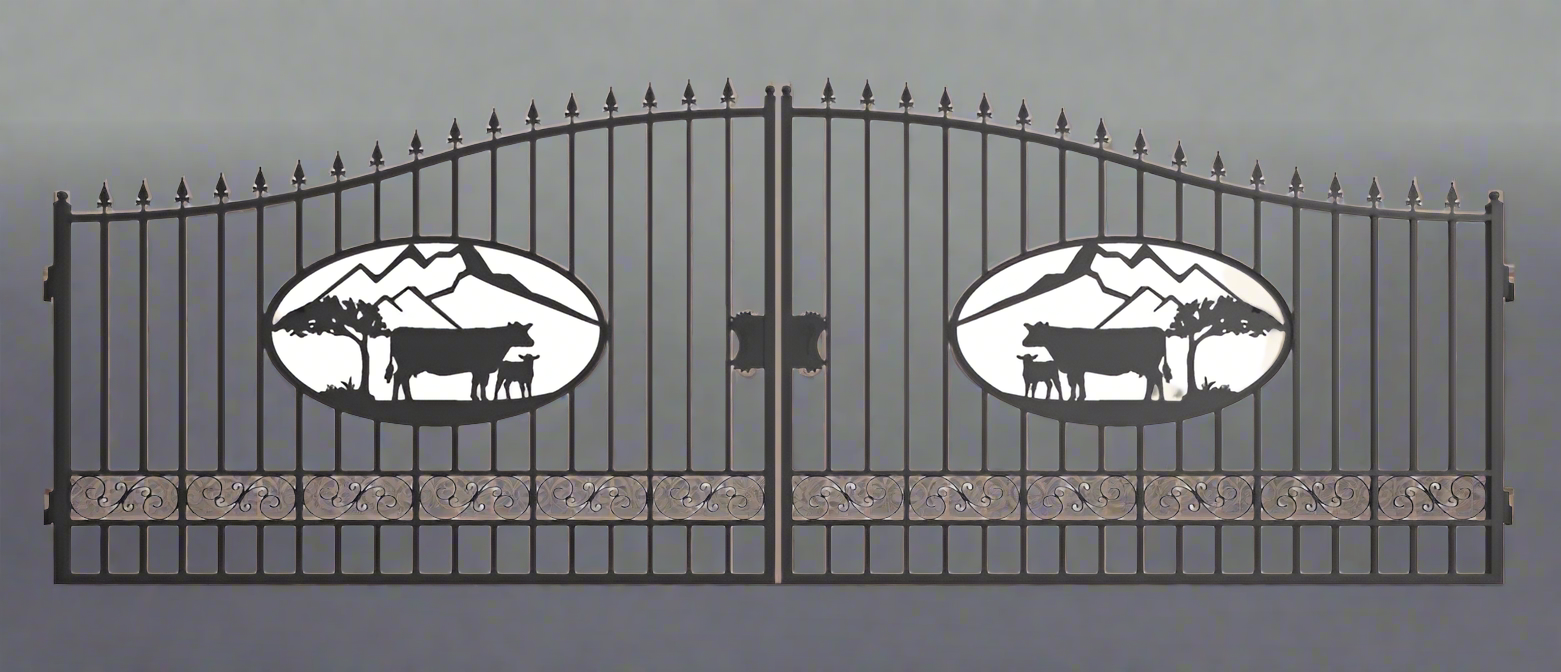 Wrought Iron Black Driveway Gate Set

Decorative Iron Entry Gates for Farm and Ranch

Durable Wrought Iron Gates – Deer Design

Heavy-Duty Black Iron Gates for Estate Entrance

Tree of Life Wrought Iron Entry Gate Design